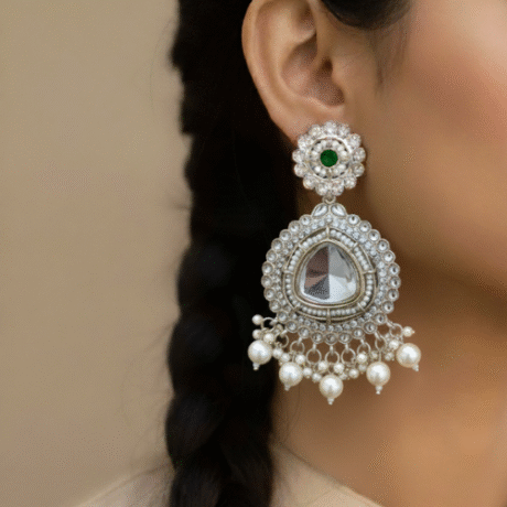 Gold-Toned Kundan and Pearl Drop Earrings